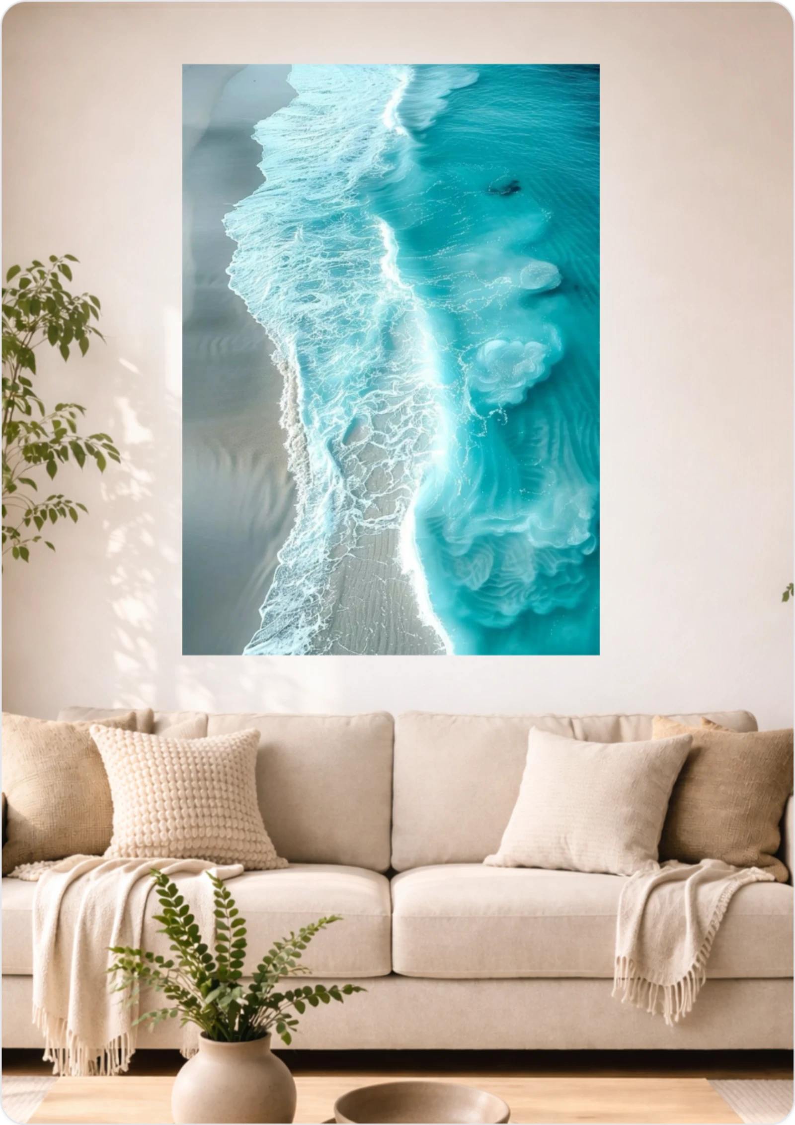 Affiche Vue Aérienne Océan Turquoise A3 Sans Cadre – Poster Bord de Mer Minimaliste